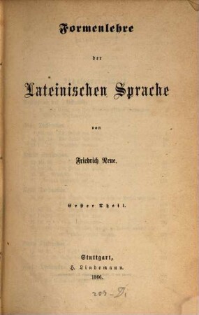 Formenlehre der Lateinischen Sprache, 1