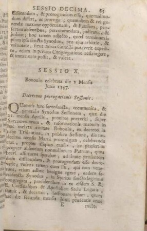 Sessio X. Bononiae celebrata die 2 Mensis Junii 1547. Decretum prorogationis Sessionis.