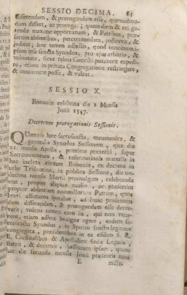 Sessio X. Bononiae celebrata die 2 Mensis Junii 1547. Decretum prorogationis Sessionis.