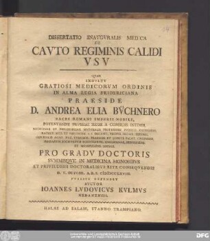 Dissertatio Inavgvralis Medica De Cavto Regiminis Calidi Vsv