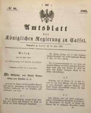 № 26. Ausgegeben zu Cassel am 19. Juni 1868.