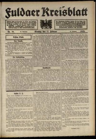 Erste Ausgabe vom Montag, den 17. Februar 1913.