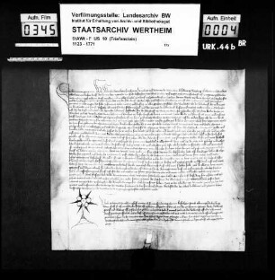 Transsumpt des Ehevertrags (1412 März 12) ausgefertigt von Werner von Hain, Richter zu der Rotenthurn Würzburg.