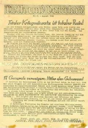 Hektografiertes Flugblatt der Bewegung "Freies Deutschland" für den Westen mit der Aufforderung zur Einstellung des Kampfes gegen Frankreich