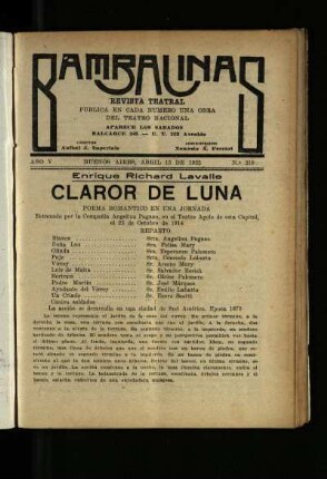 Claror de luna : poema romántico en una jornada