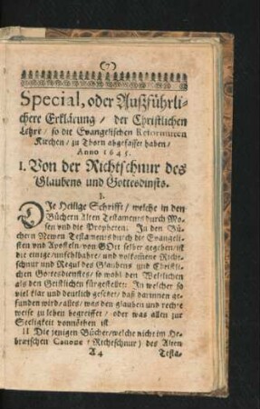 I. Von der Richtschnur des Glaubens und Gottesdinsts.
