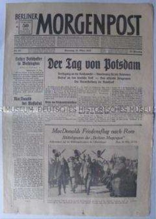 Tageszeitung "Berliner Morgenpost" zum"Tag von Potsdam"