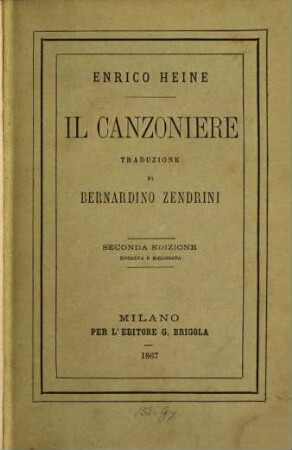 Il Canzionere, traduzione di Bernardino Zendrini
