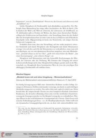 Molekül-Ionen mit und ohne Umgebung – Momentaufnahmen