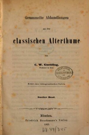 Gesammelte Abhandlungen aus dem classischen Alterthume, 2