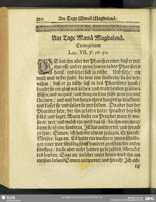 Am Tage Mariä Magdalena. Evangelium Luc. VII. v. 36-50.