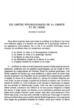 779-784, Les limites psychologiques de la liberte et du crime