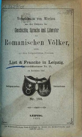 Lager-Verzeichnis. 158. 1883