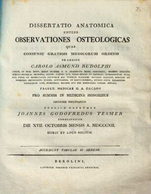 Diss. anat. sistens observationes osteologicas : cum 2 tab. aen.