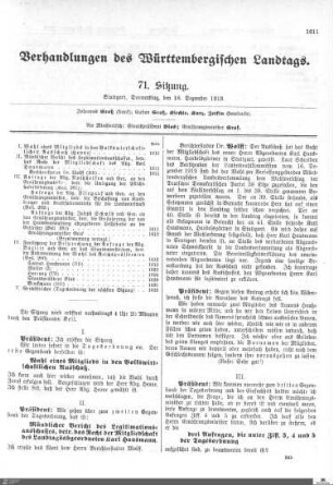 71. Sitzung, Suttgart, 18.12.1919