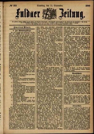 Zweite Ausgabe vom Samstag, den 15. September 1888.