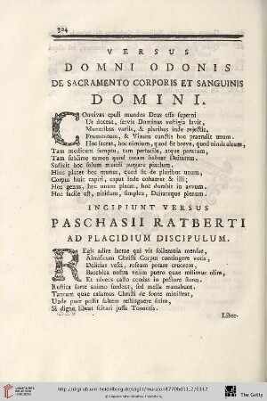 Versus domni Odonis de sacramento corporis et sanguinis Domini