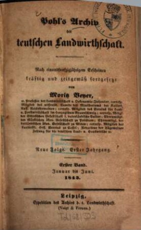 Archiv der deutschen Landwirthschaft. 1843, 1843 = N.F., Jg. 1[!]