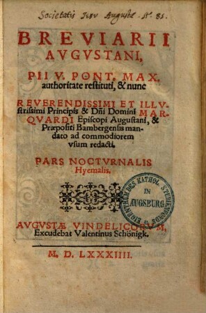 Breviarii Augustani ... pars nocturnalis hyemalis
