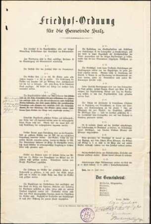 Unterhaltung des Friedhofs der Gemeinde Sulz sowie Erlassung und Abänderung der Friedhofsordnung