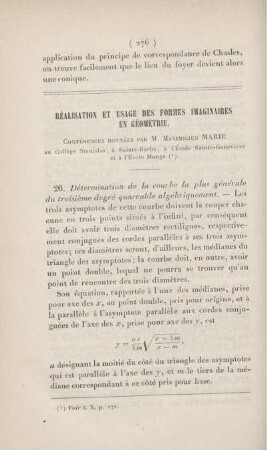 Réalisation et usage des formes imaginaires en géométrie. [Fortsetzung]