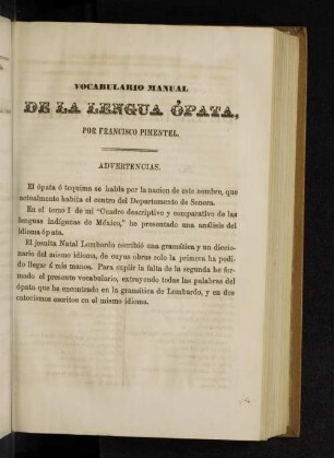 Vocabulario manual de la Lengua Ópata