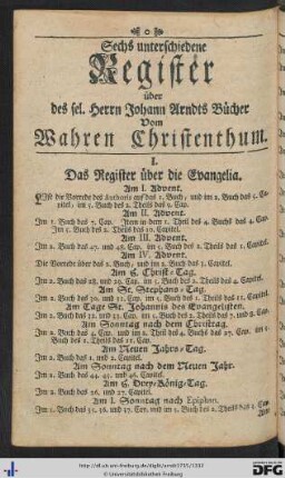 I. Das Register über die Evangelia.