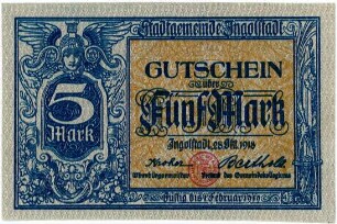 Geldschein / Notgeld, 5 Mark, 28.10.1918