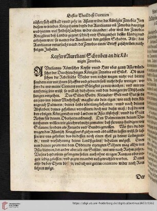 Kensers Aureliani Schreiben an die Königin Zenobia