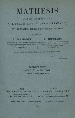 TOME VIII.-MAI 1898.