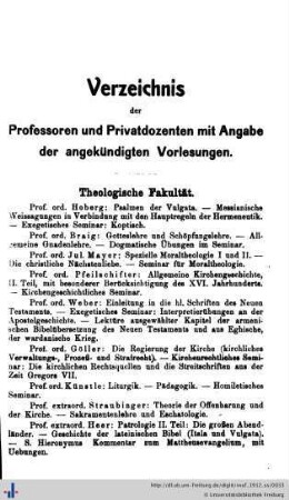 Verzeichnis der Professoren und Privatdozenten.