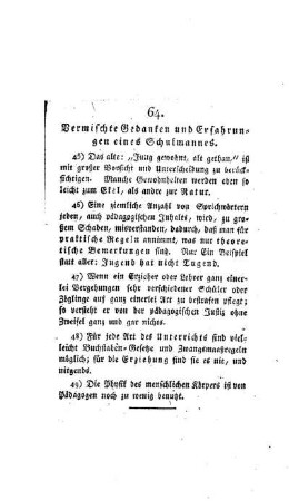 Vermischte Gedanken und Erfahrungen eines Schulmannes : (Fortsetzung) ; [64.]