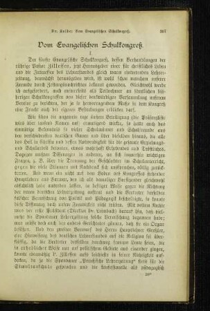 Vom Evangelischen Schulkongreß : I.