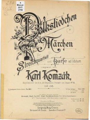 Volksliedchen, Märchen : für Streichquartett und Harfe ad libitum : op. 135