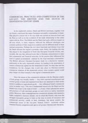 Commercial Practices And Competition In The Levant: The British And The Dutch In Eighteenth-Century İzmir