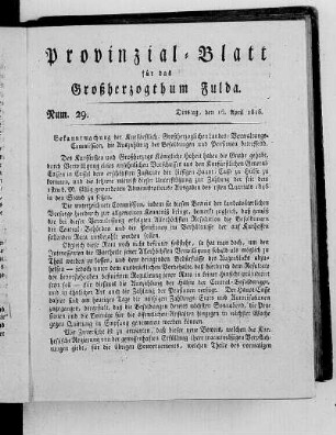 Num. 29., Ausgabe vom 16. April 1816