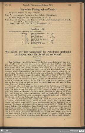 Wie haben wir dem Geschmack des Publikums Rechnung zu tragen, ohne die Kunst zu verletzen