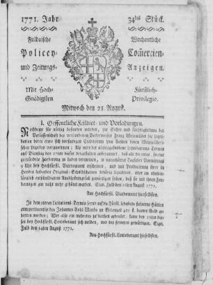 34tes Stück, Ausgabe vom 21. August 1771