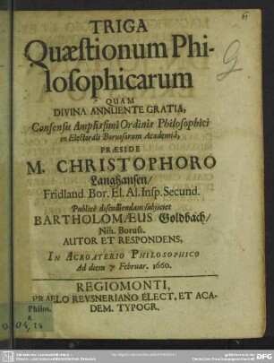 Triga quaestionum philosophicarum