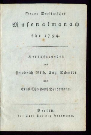 Neuer Berlinischer Musenalmanach für 1794.