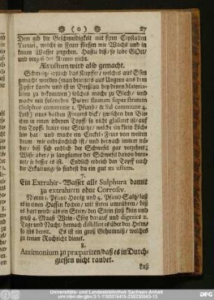 8. Antimonium zu praepariren, daß es in Durchgiessen nicht raubet.