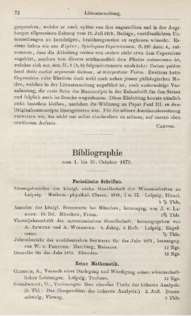 Bibliographie vom 1. bis 31. October 1873.