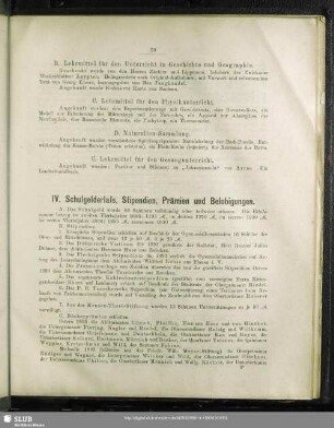 IV. Schulgelderlass. Stipendien, Prämien und Belobigungen