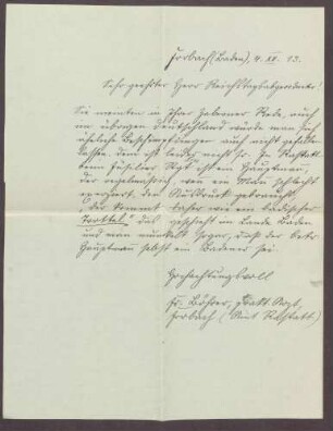 Schreiben von Löhrer, Arzt in Forbach, an Constantin Fehrenbach, Lob der Zabern-Rede