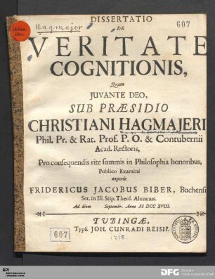 Dissertatio De Veritate Cognitionis