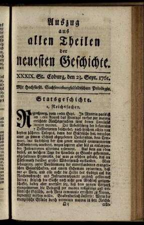 XXXIX. Stück. Coburg, den 23. Sept. 1761.