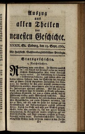 XXXIX. Stück. Coburg, den 23. Sept. 1761.