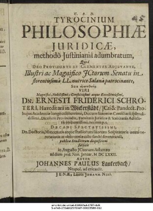 Tyrocinium Philosophiae Iuridicae, methodo Iustiniania adumbratum