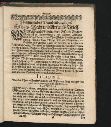 Wir Friedrich Wilhelm ... geben hiermit kund und zu wissen ...