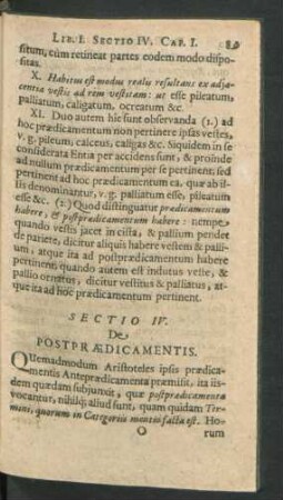 Sectio IV. De Postpraedicamentis.